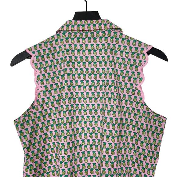 Talbots Pineapple Blouse Pink Yellow‎ Scalloped Sleeveless Top Womens Size 10 - Picture 7 of 8